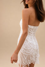 Custom Pearl Sequin Strapless Mini Dress For Prom And Evening Wear