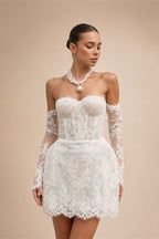 Glamorous A Line Wedding Dress Lace Strapless Removeable Sleeves Celebrate Bridal Gown Short Vestidos De Novia Customized