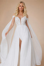 Beach Wedding Dresses Sexy V-Neck Spaghetti Straps High Side Slit Bride Dress 2025 Lace Appliques Beaded Ribbons Bridal Gown New