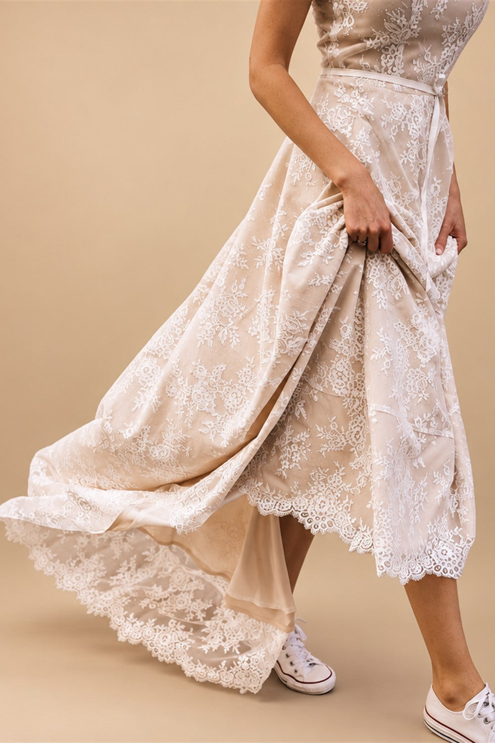 Vintage Champagne Lace Bohemian Wedding Dress A Line Cap Sleeve