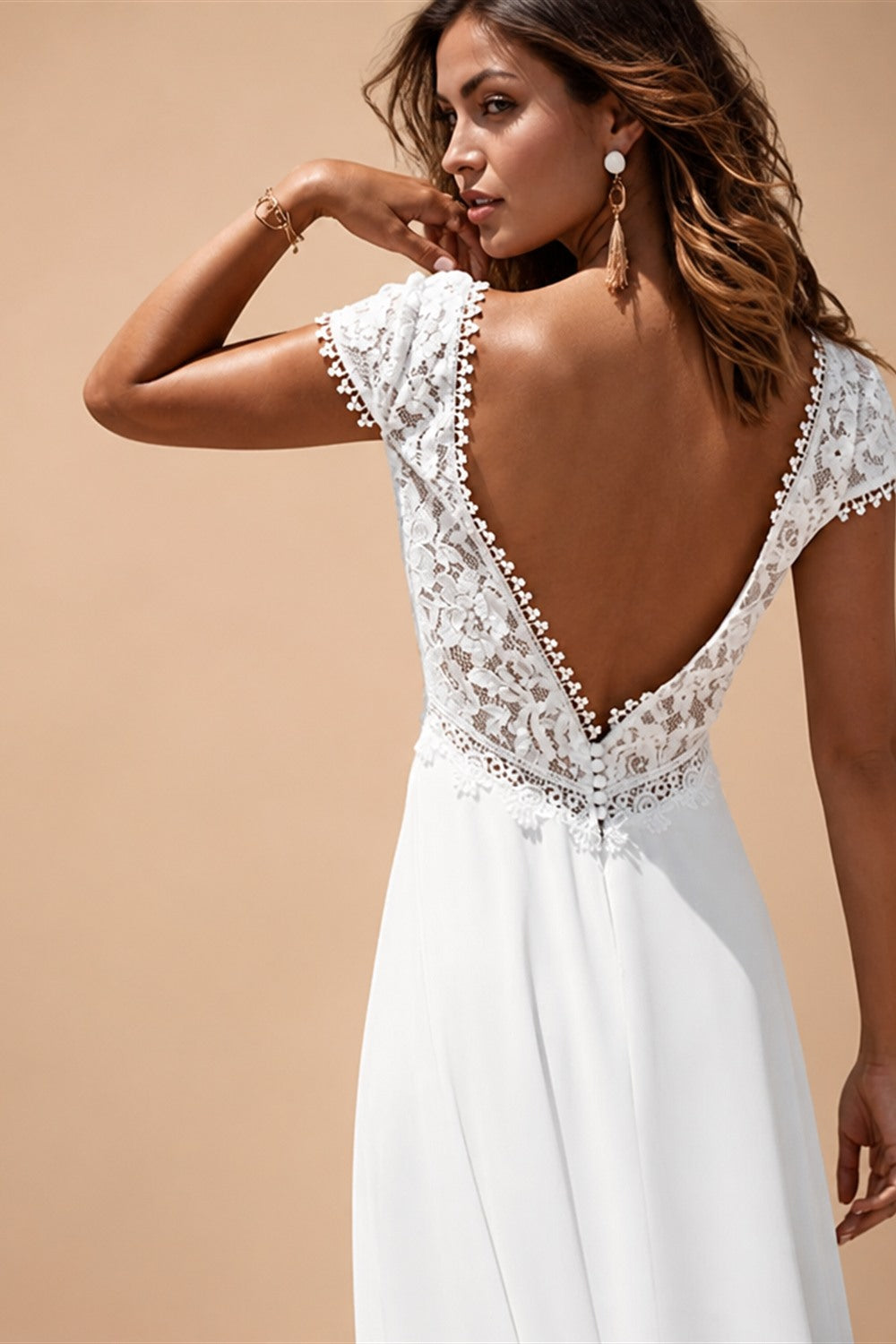 Boho Wedding Dress Short Sleeves Lace Appliques Vestido De Novia 2022 Sexy Chiffon Women Bride Gown Beach Robe Mariage Trouwjurk