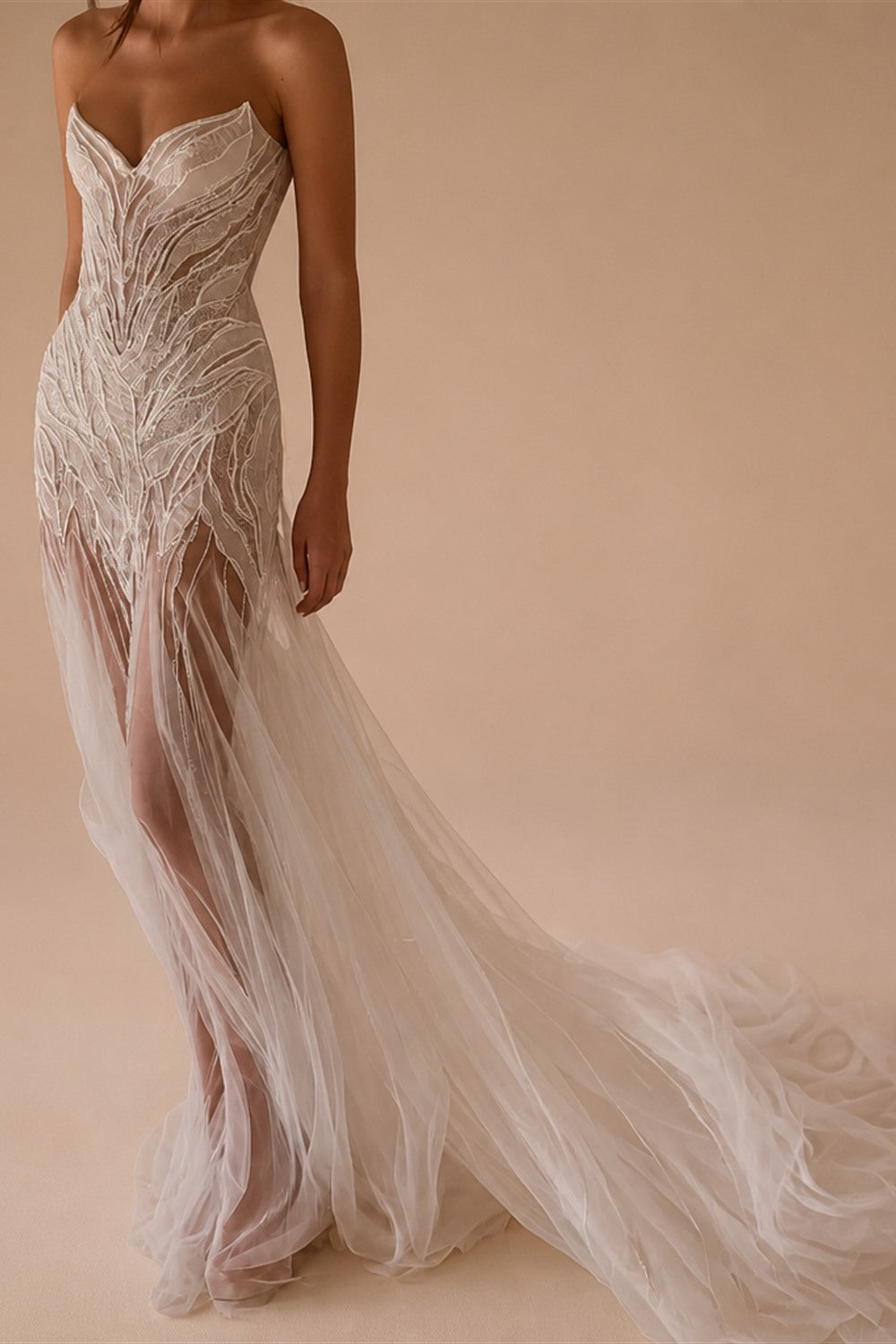 Customized 2026 Hot Sale Ivory Wedding Dress Strapless Sweetheart Neck Sheer Beaded Mermaid Bridal Gown With Cape
