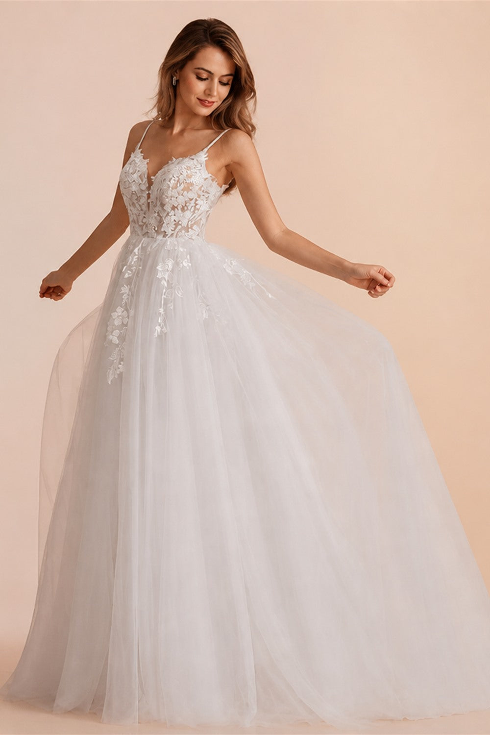 BEPEITHY Customized Boho Ivory A Line Lace Wedding Dresses For Bride Women 2023 Floor Length Sexy Garden White Bridal Gown New