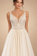 Spaghetti Straps Champagne Boho Wedding Dress For Women Vestido Civil Bridal Church Wedding Gowns suknie slubne
