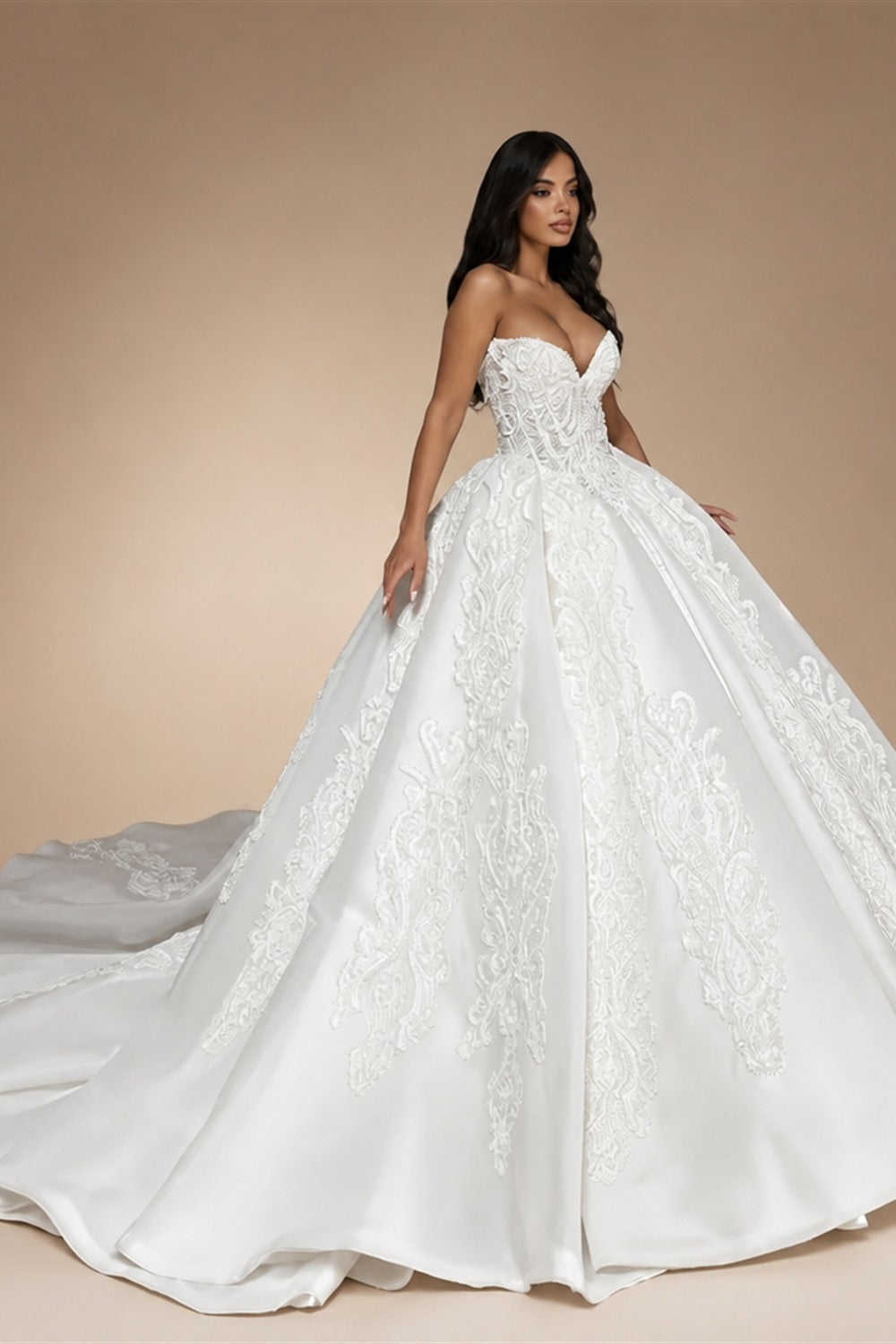 Gorgeous Strapless Wedding dress V-neck Fluffy Wedding Party Wedding Dress A-line Princess Bride Dress Customization