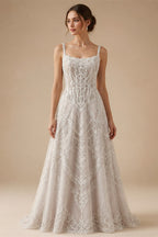 Luxury Ivory Beaded Lace Short Wedding Dress with Lace-Up Corset Back ZP059