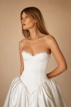 Minimalist Strapless Lace Trim Corset Satin Ball Gown Wedding Dress ZP043