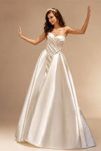 LelaAcra Sleeveless Satin A-Line Wedding Dress 2026 Sweetheart Backless Princess Bride Gown SM184 Plus Size Vestido De Noiva