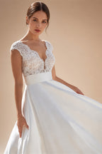 Roycebridal Ballgown Wedding Dress V-Neck Lace Cap Sleeve 2026 novias vestidos Illusion Bridal Gowns Chapel Train Customized