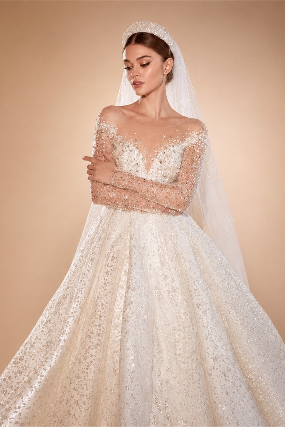 Ashley Carol Luxury Wedding Dresses For Women Real Photos Long Sleeve Princess Sparkling Beaded Bridal Dress Vestidos De Novia