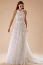 Elegant Flowers Lace Appliques A Line Wedding Dresses 2027 Halter Customized Beach Bridal Gown Custom Vestido De Novia