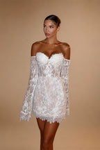 DREAM Lace Sweetheart Sheath Short Wedding Dress Women 2025 Long Sleeve Off The Shoulder Bridal Gown Vestido De Novia Customized