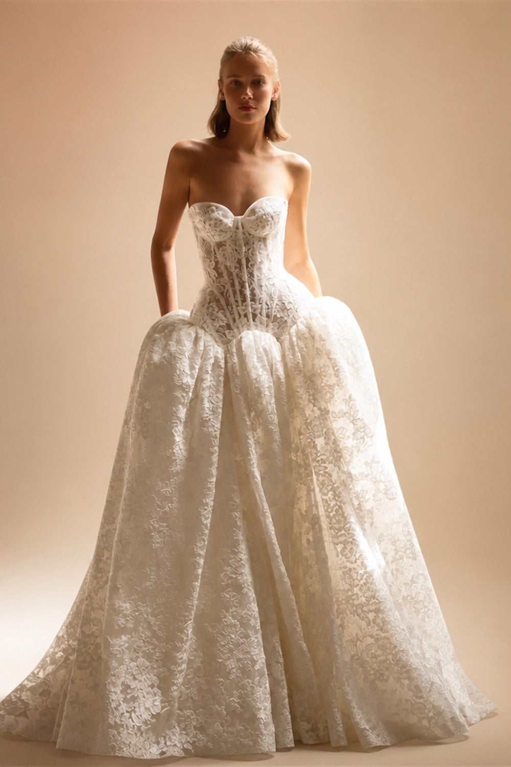 Bohemian Ivory Lace Strapless Ball Gown Wedding Dress ZP112