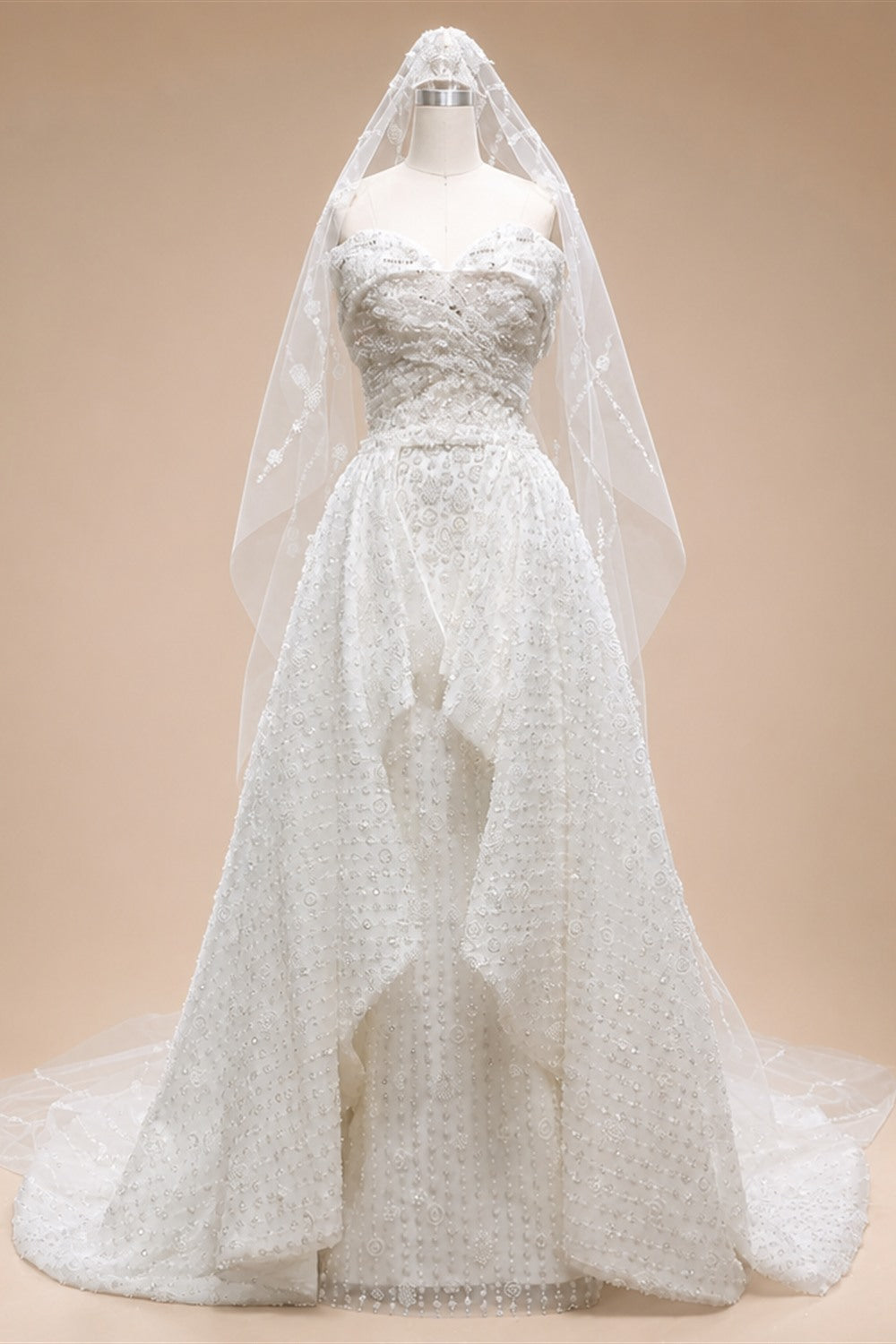 Luxury White Off-the-Shoulder Train Wedding Dress with Veil ZP153