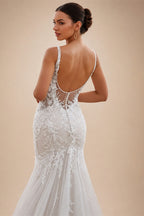 Customized Sweetheart Lace Appliques Sleeveless Mermaid Evening Gowns Backless Zipper Wedding Dress vestidos de novia