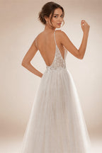 JEHETH Beautiful Applique A-Line Embroidered Yarn Halter Backless Wedding Dress Sexy V-Neck Floor-Length Slit 2024 Bridal Dress