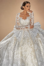 LelaAcra Long Sleeve Ball Gown Wedding Dress 2026 Appliques Sweetheart Backless Princess Bride JK60 customized Vestido de Noiva