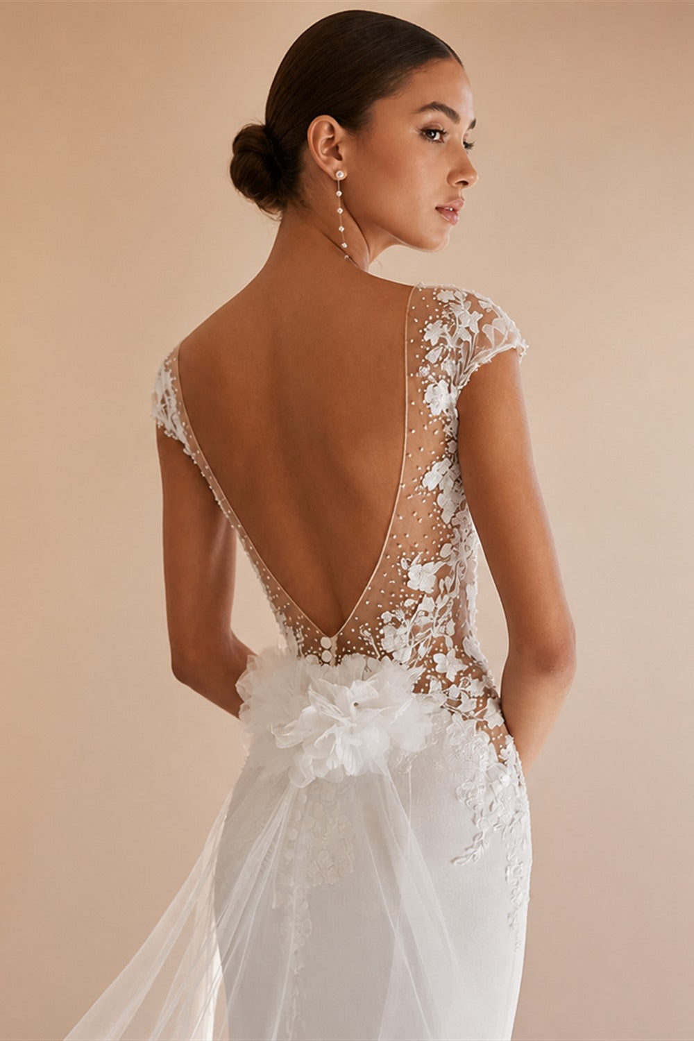 RoyceBridal Cap Sleeve Lace Mermaid Wedding Dress Low Back 3D Floral Appliques Bridal GownVestido De Novia Boda Customized