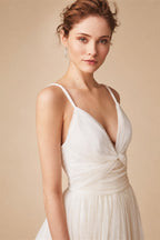 Sexy Spaghetti Straps Tulle Wedding Dress Vestido De Novia Sleeveless V-neck Backless Bride Dresses Robe De Mariage