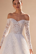 Custom Lace Wedding Dress Long Sleeve Sweetheart Beaded Sweep Train Gown