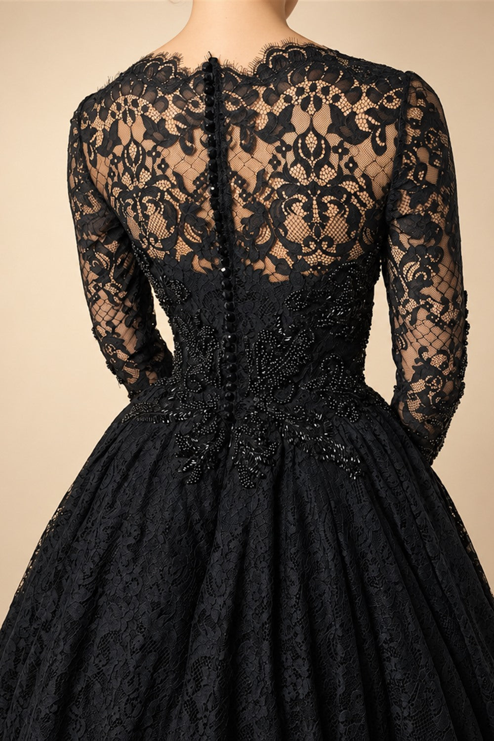 Black Luxury Gothic Wedding Dress Heavy Beaded Lace Ball Gown  ZP197
