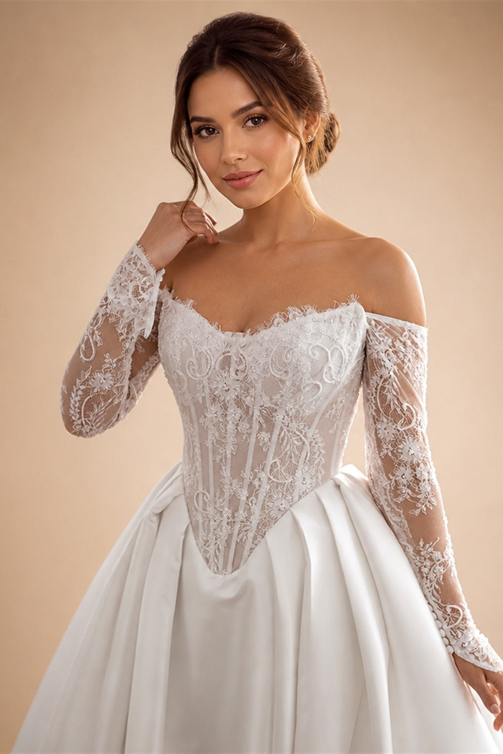 LORIE Lace Wedding Dress Sweetheart Split A-line Bride Gown Long Sleeve Customized Appiques Corset Bride Dress vestidos de novia