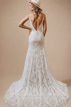 Bohemian Beach Lace Sleeveless Wedding Dress Open Back Mermaid Train Brides Gown Elegant Vestido De Novia Boda 2026 Customized