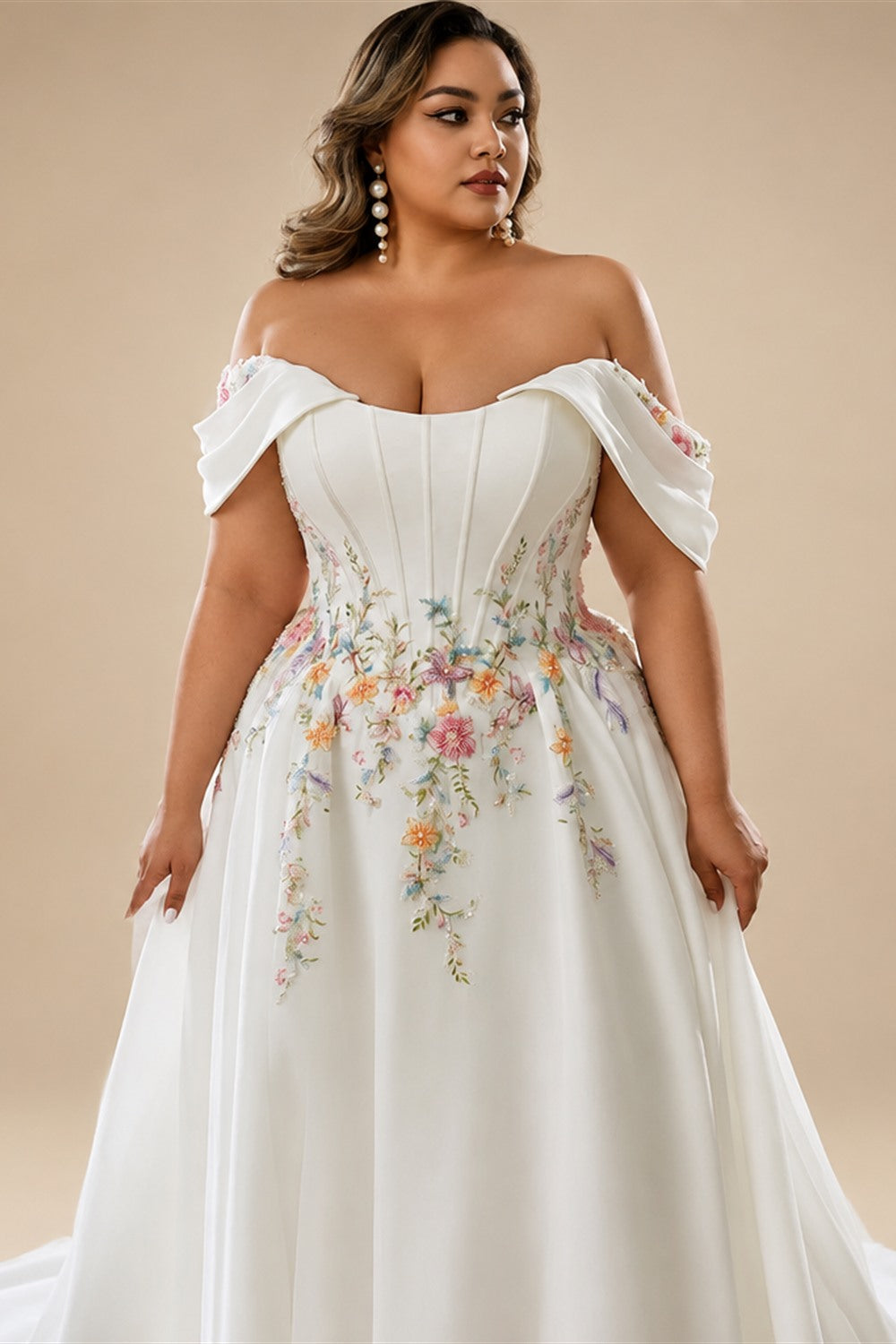 Custom Made Plus Size Strapless Wedding Gown With Lace Appliques