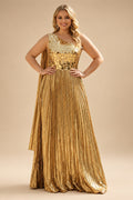 Metallic Satin Pleated One Shoulder Evening Dress Floor-Length Formal Gown | ZapDress