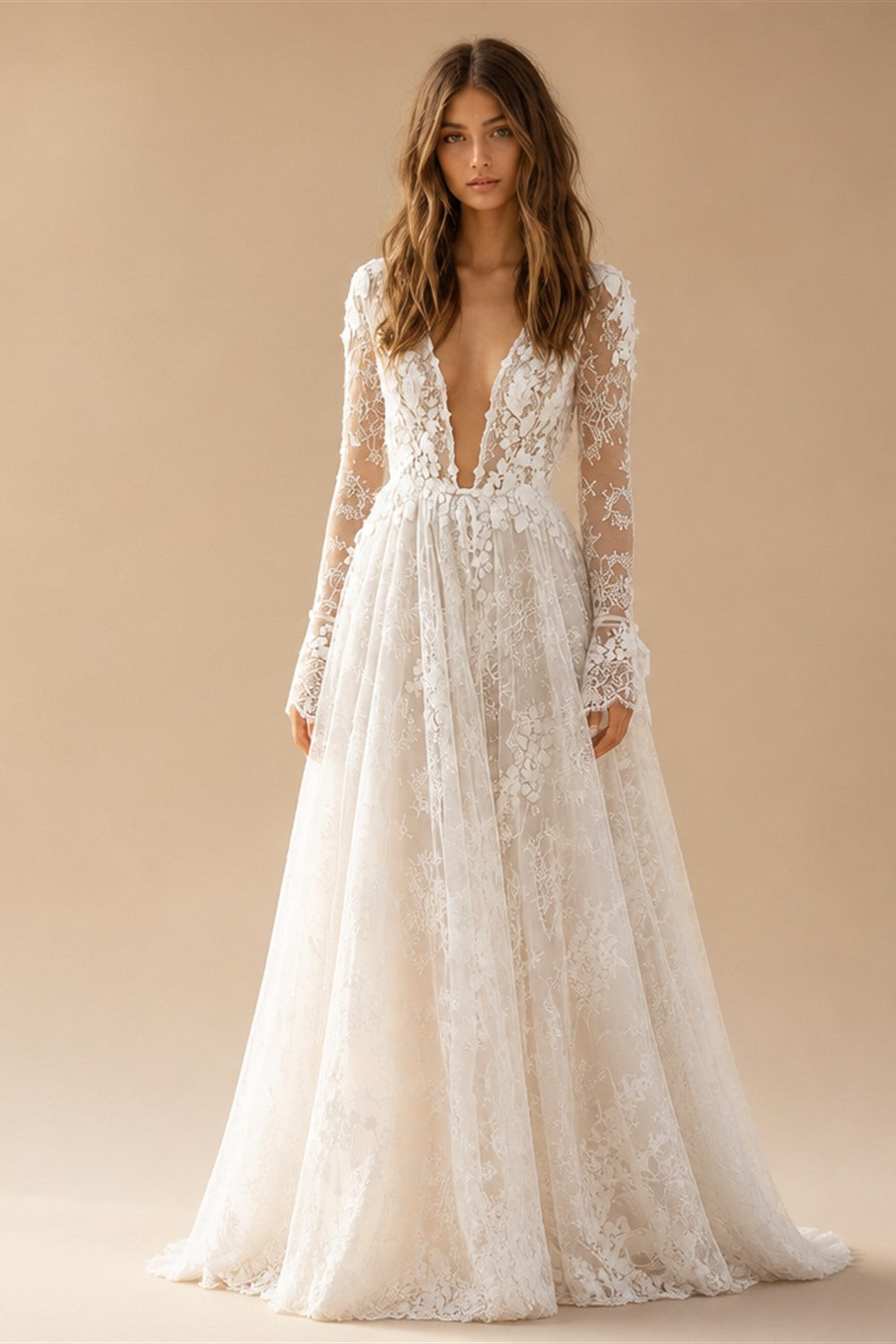 Sexy Deep V Neck Elegant 2027 Wedding Dresses Boho Backless 3D Flora Lace Appliques Beach Bridal Gown Custom Vestido De Novia