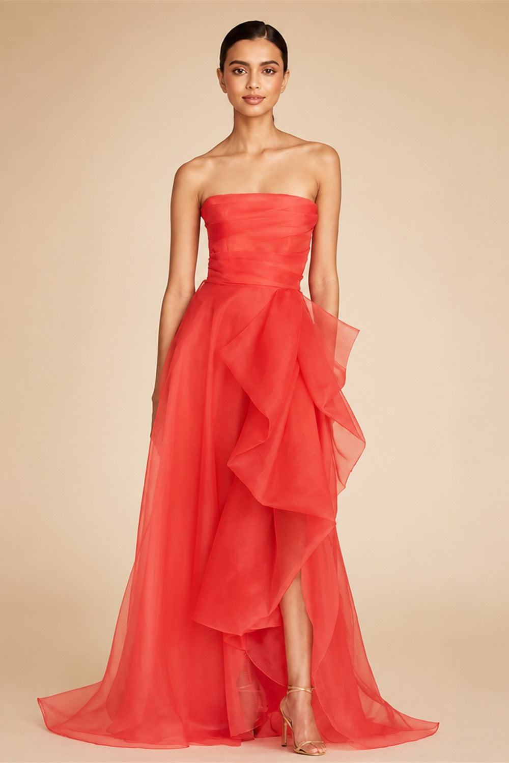 Navy Blue Organza فساتين السهرة Sexy Side Split Sleeveless Vestidos De Noche Strapless A-line Prom Dress Customized
