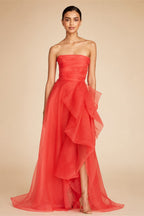 Navy Blue Organza فساتين السهرة Sexy Side Split Sleeveless Vestidos De Noche Strapless A-line Prom Dress Customized