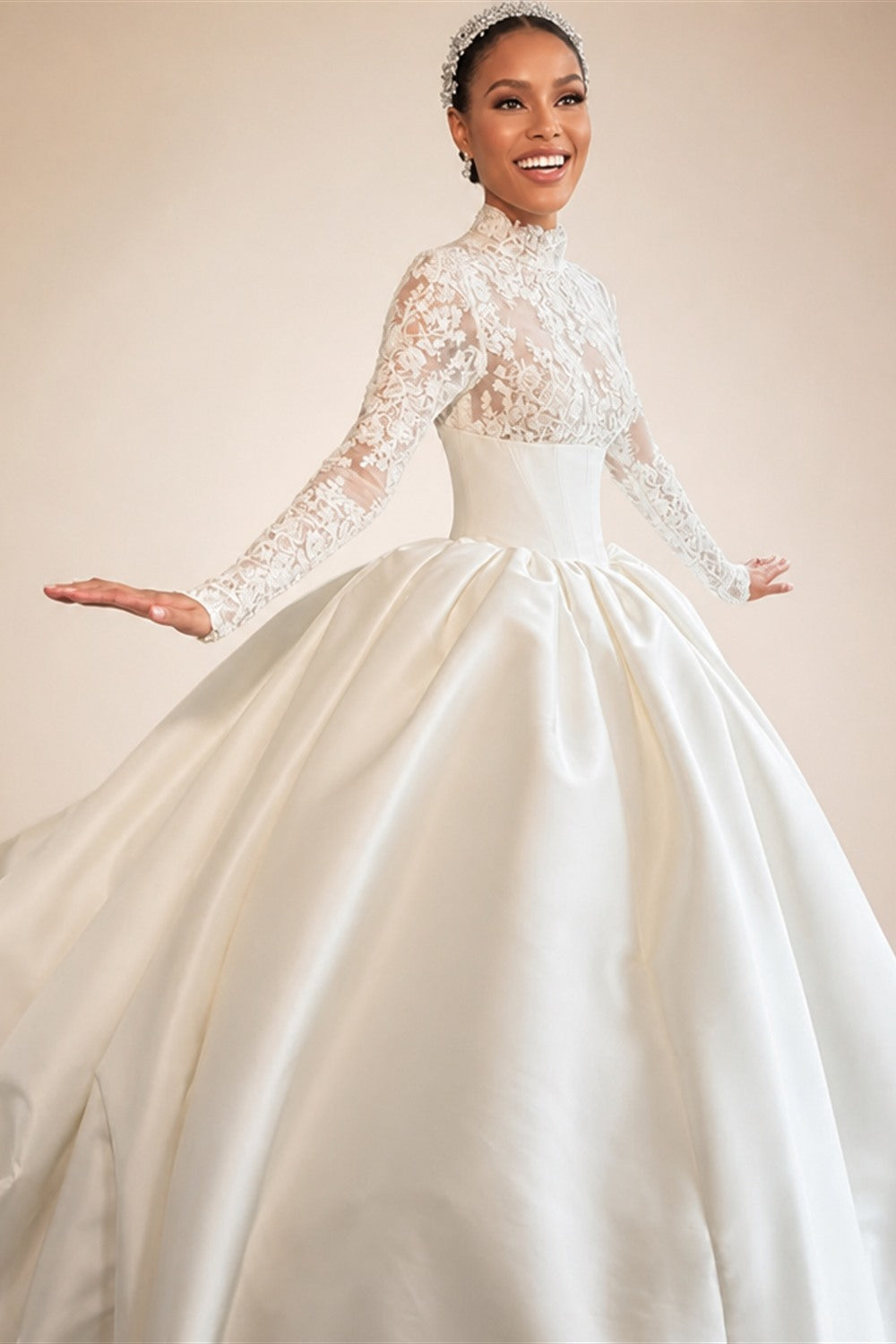 Mocaca Customized Elegant Wedding Dress High-neck Ball Gown Princess Bride Gown Luxury A-line Long Bridal Vestidos De Novia