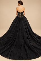 Black Lace Heavy Gothic Beading Wedding Dress Ballgown Corset Closure  ZP202