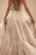Beach Sexy V Neck Sleeveless Floor Length Tulle Bridal Gowns With Wedding Dresses