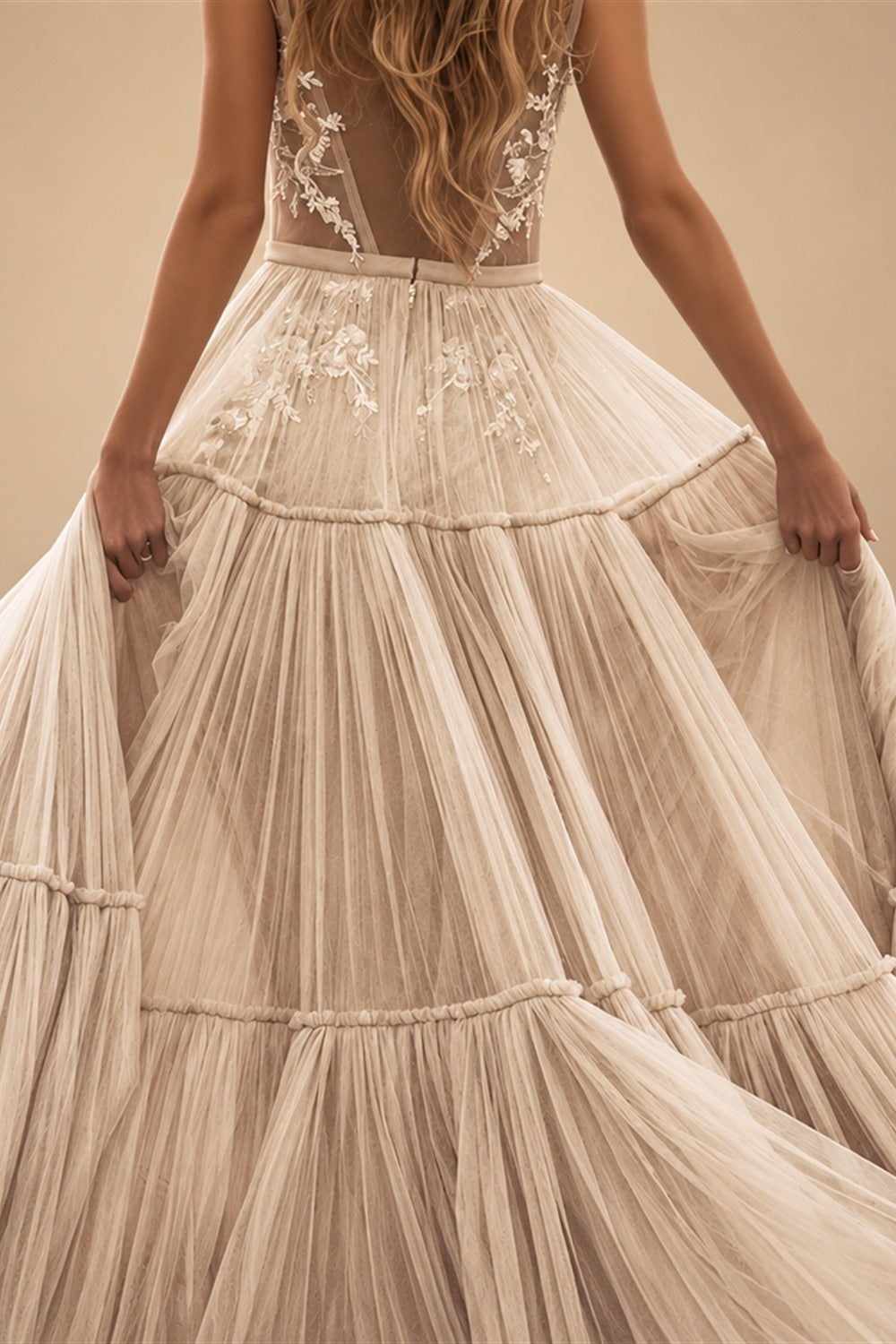 Beach Sexy V Neck Sleeveless Floor Length Tulle Bridal Gowns With Wedding Dresses