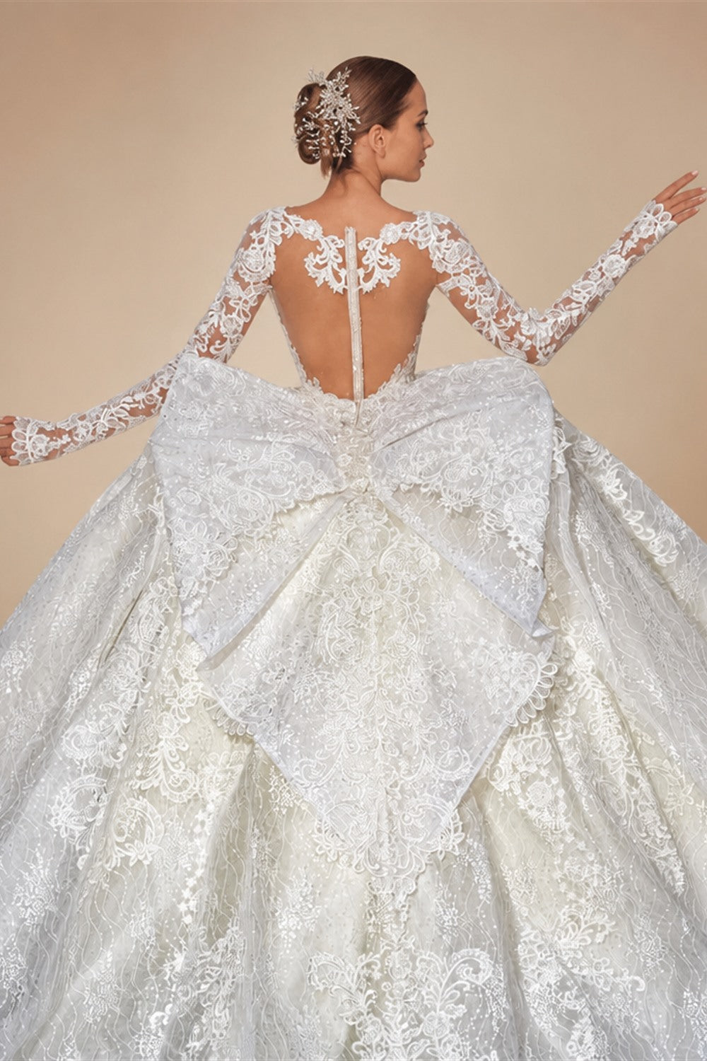 LelaAcra Long Sleeve Ball Gown Wedding Dress 2026 Appliques Sweetheart Backless Princess Bride JK60 customized Vestido de Noiva