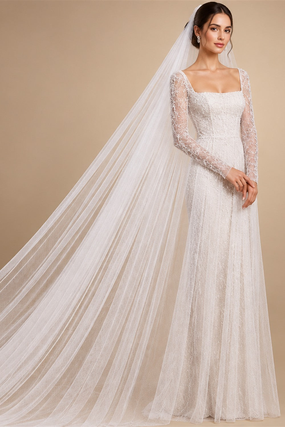 Wholesale white Ivory 3*3 Meter Cathedral wedding veils Lace Appliques Bridal veil