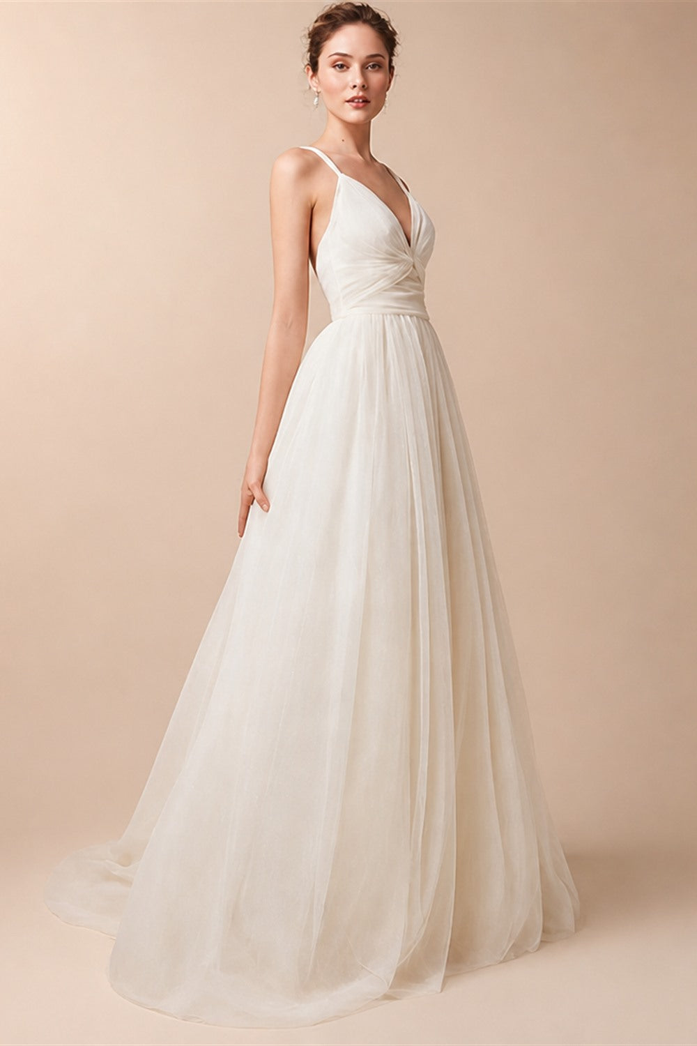 Sexy Spaghetti Straps Tulle Wedding Dress Vestido De Novia Sleeveless V-neck Backless Bride Dresses Robe De Mariage