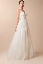 Sexy Spaghetti Straps Tulle Wedding Dress Vestido De Novia Sleeveless V-neck Backless Bride Dresses Robe De Mariage