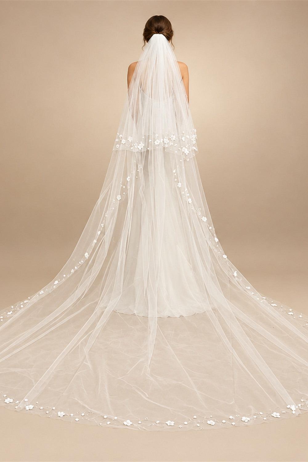 2T Wedding Veil 3D Flowers Long Bridal Veils Pearls Bride Veil Customized