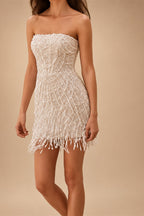 Custom Pearl Sequin Strapless Mini Dress For Prom And Evening Wear