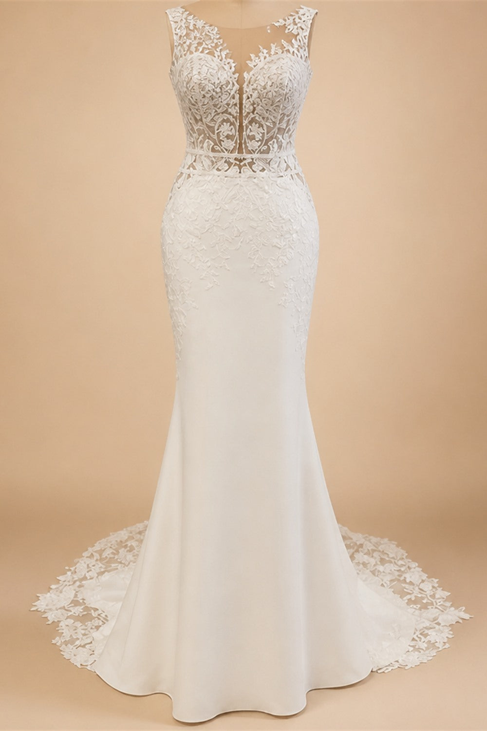 Custom Boho Lace Mermaid Wedding Dress With Romantic Satin Appliques