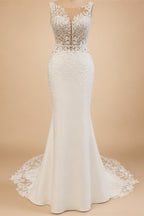 Custom Boho Lace Mermaid Wedding Dress With Romantic Satin Appliques