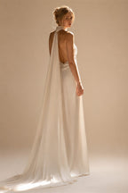 Halter Satin Sleeveless Deep V-neck Wedding Dress Sexy Mermaid Backless Wedding Gown with Court for Bridal Vestidos De Novia