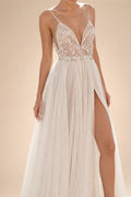 JEHETH Beautiful Applique A-Line Embroidered Yarn Halter Backless Wedding Dress Sexy V-Neck Floor-Length Slit 2024 Bridal Dress