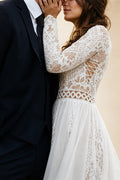 Beach Boho Wedding Dress Lace Long Sleeves Backless Floor Length Robe De Mariee Brides Chiffon A-line Bridal Gowns Sweep Train