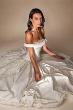 Elegant Ivory Strapless Ruched Satin Ball Gown Wedding Dress ZP070