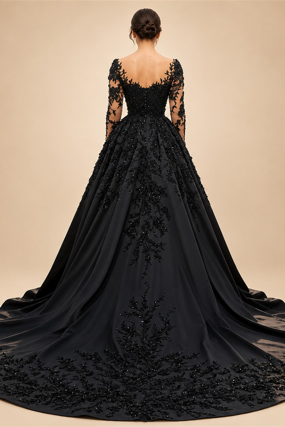 Black Luxury Gothic Wedding Dress Bridal Gown Heavy Beading  ZP199