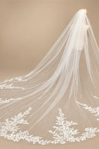 Real Photos Long Lace Appliques Wedding Veil White Ivory Cathedral 1 Layer Bridal Veil 3Meters Bride Veil